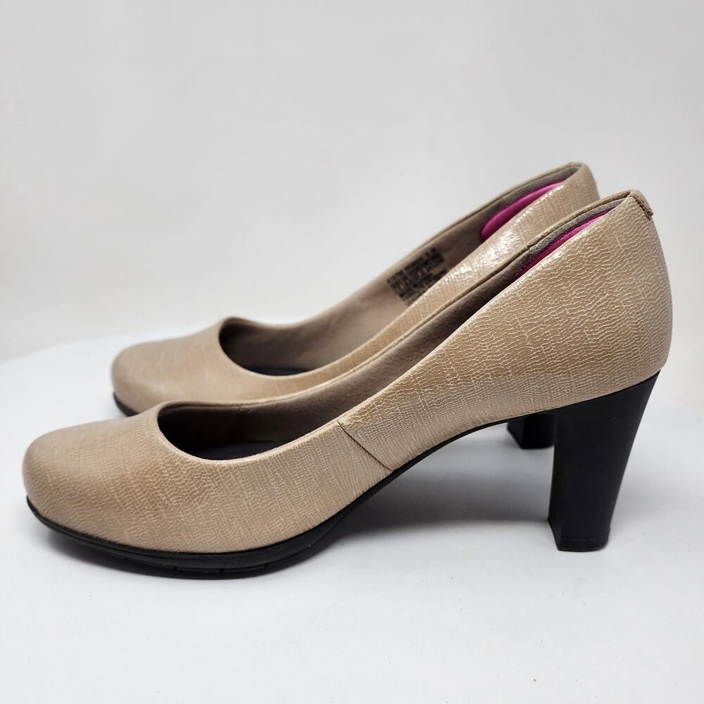 Rockport Total Motion Pumps Women 7 Wide Taupe Foil Leather Block Heel A10790 - Picture 7 of 10